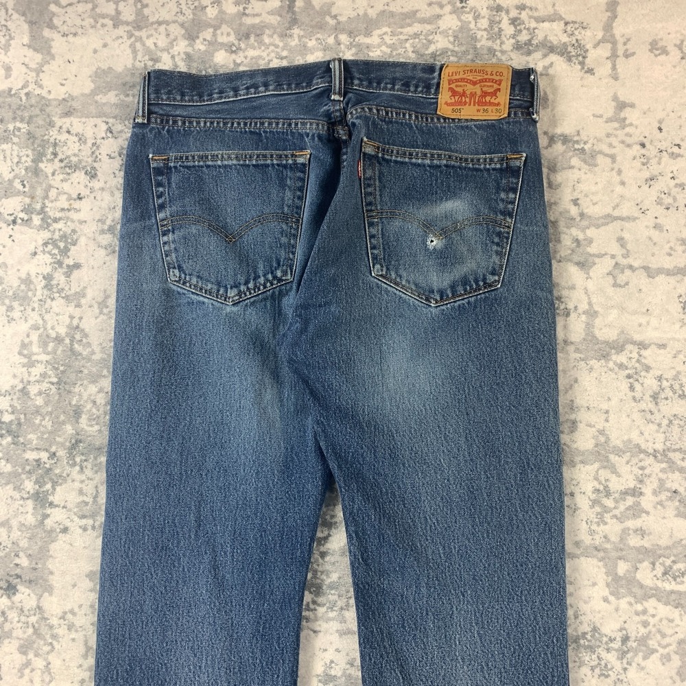 Levis Jeans Mens 36x28 Blue Pants‎ Faded 505 Straight Workwear Denim Tag 36x30 - Picture 6 of 15